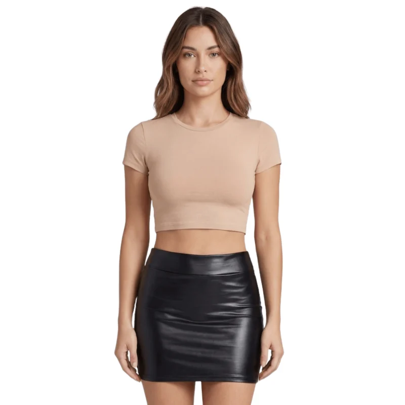 Jupe noire en simili cuir mat Sifia