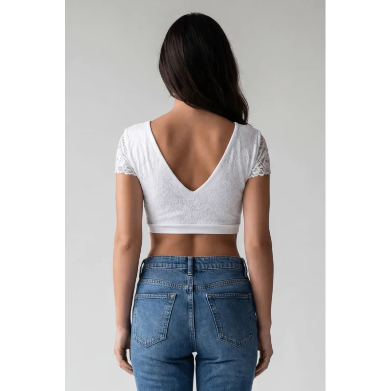 Top sexy court blanc bi matière réversible