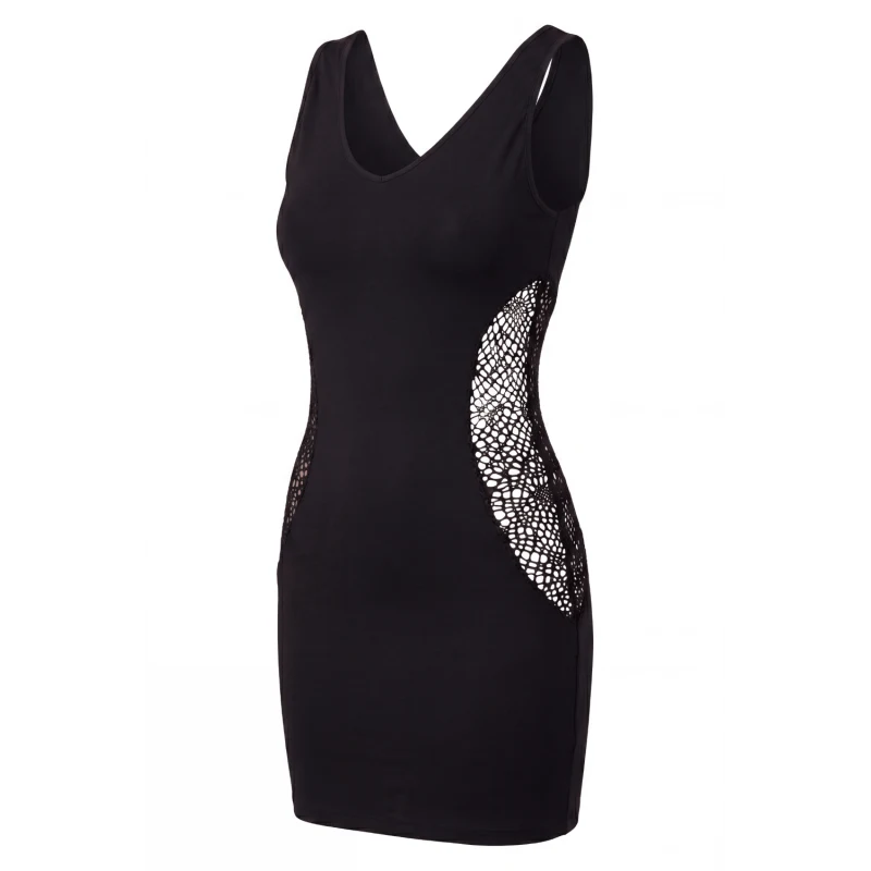 Robe noire avec ouverture filet sur les côtés - Léa