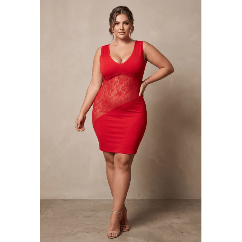 Robe rouge large décollectée Olivia
