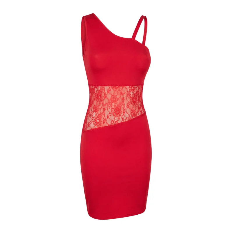 Robe rouge asymétrique avec dentelle Paola