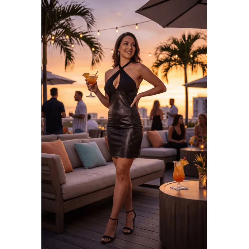 Robe noire simili cuir Margot