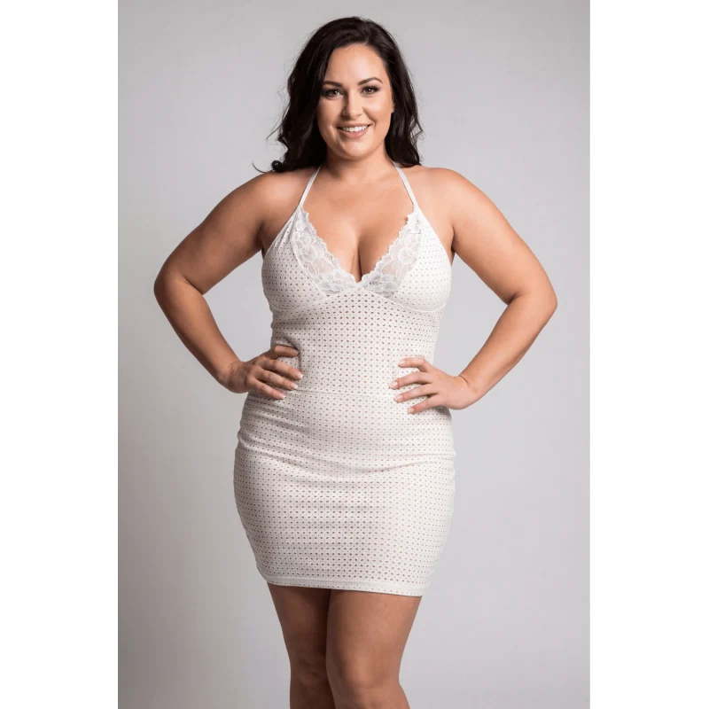 Robe blanche simili cuir et dentelle Sophia