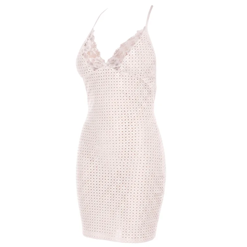 Robe blanche simili cuir et dentelle Sophia