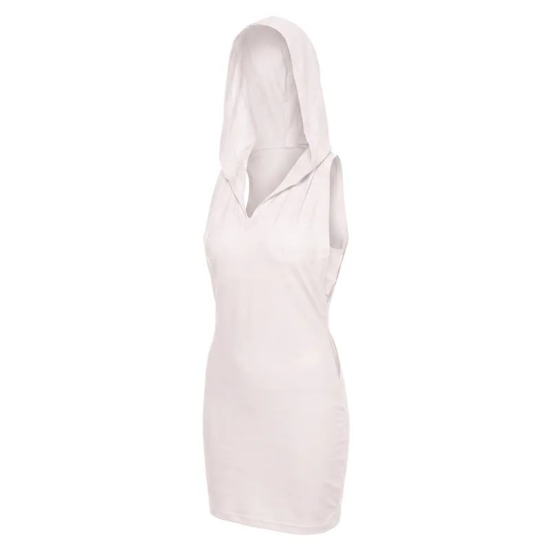 Robe blanche sensuelle avec capuche et bandeau poitrine Adriana