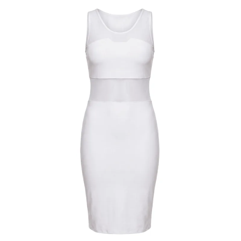 Robe sensuelle et habillée avec maille transparente blanche