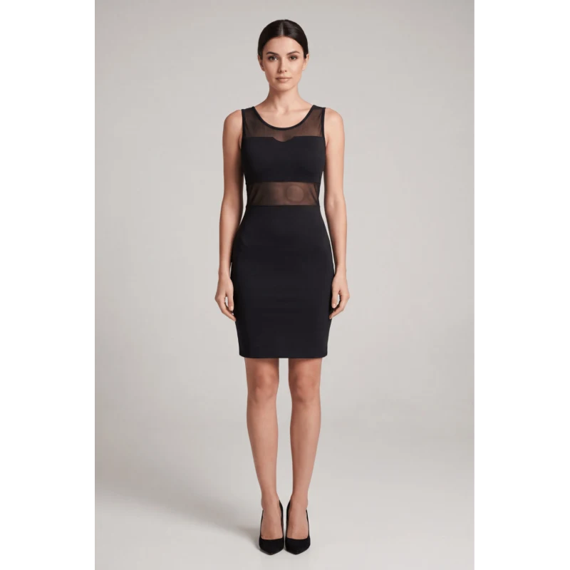 Robe sensuelle et habillée avec maille transparente noire
