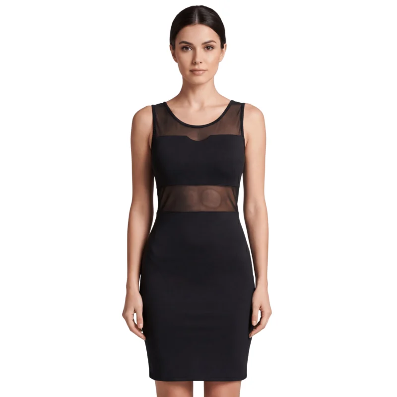 Robe sensuelle et habillée avec maille transparente noire