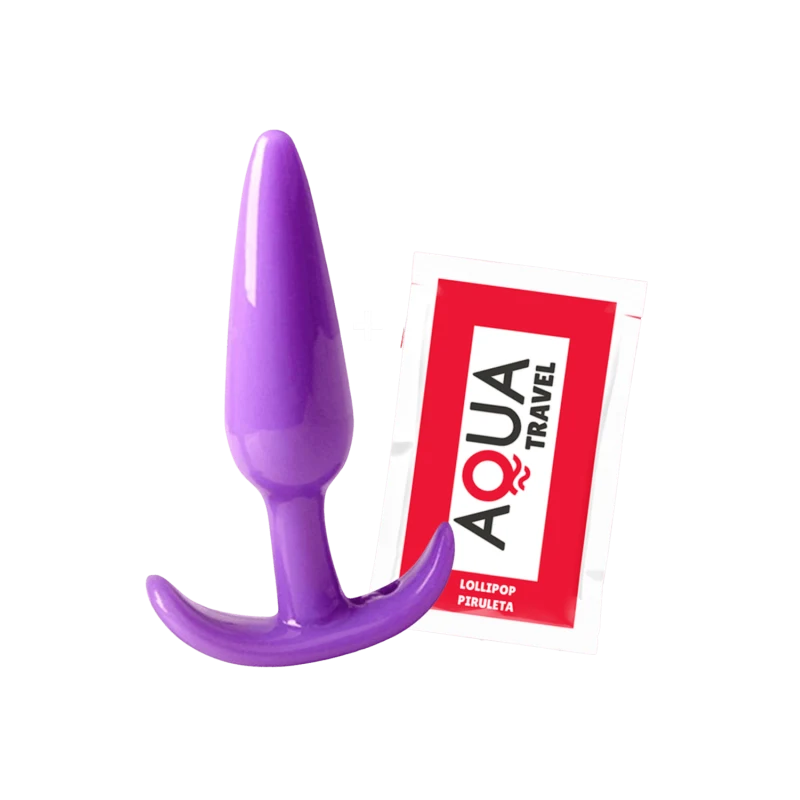 Plug anal violet souple base évasée Pocket Pleasure + 1 dosette de lubrifiant