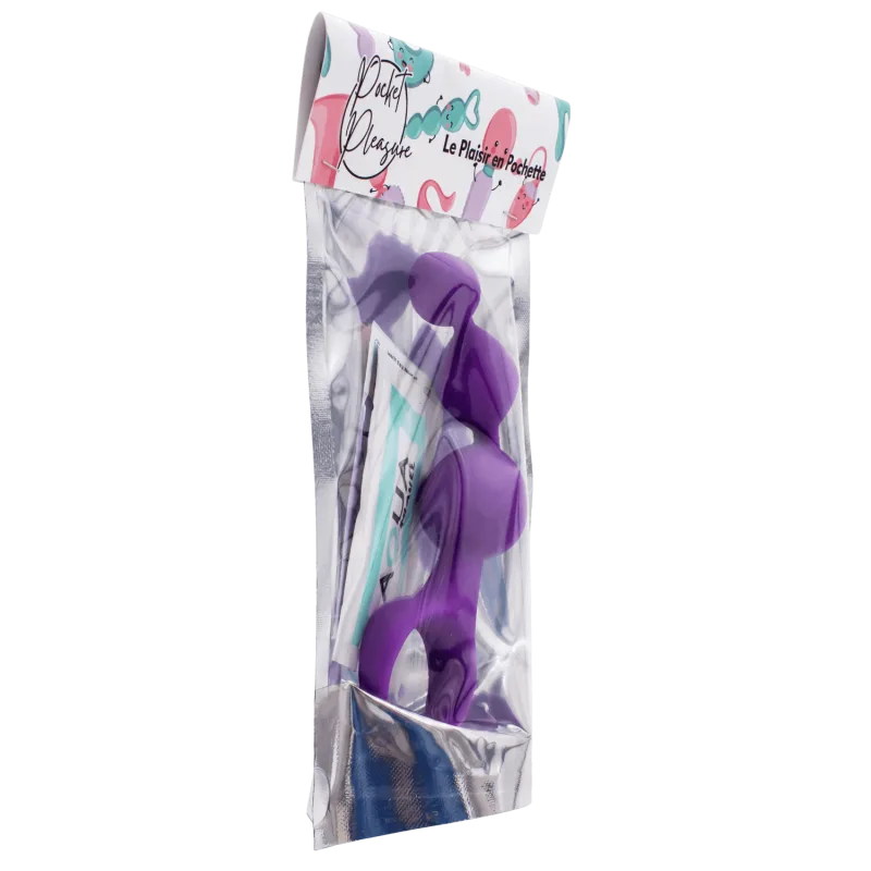 Chapelet anal 3 boules violet silicone 15 cm Pocket Pleasure + 1 dosette lubrifiant