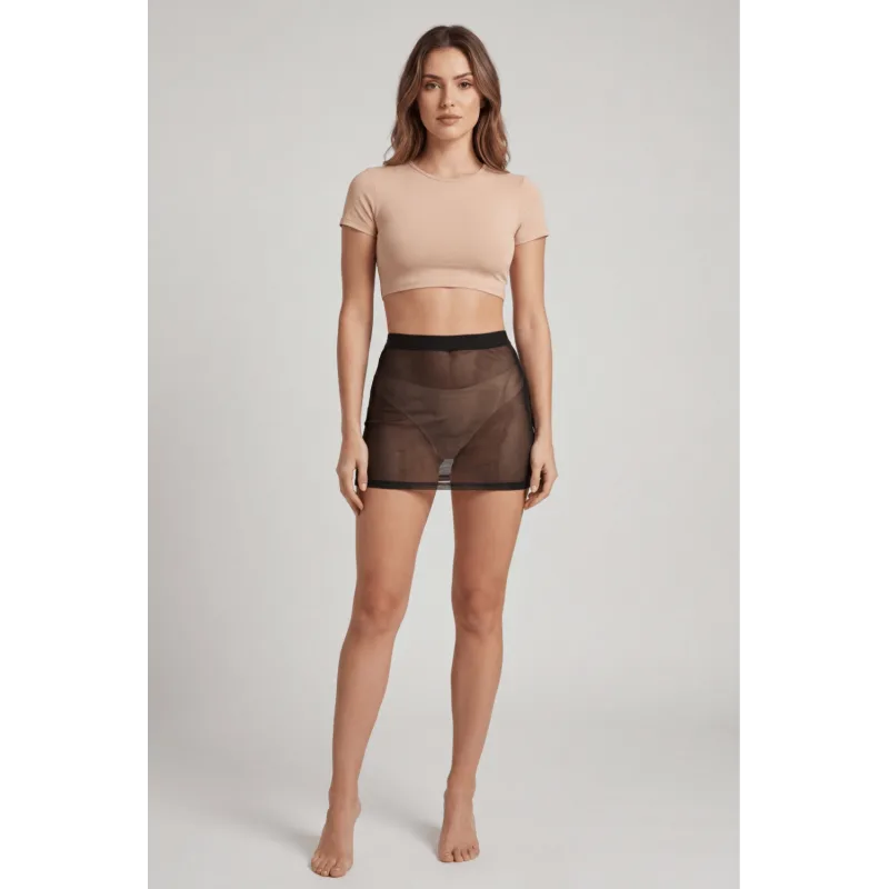 Jupe noire en résille transparente Maya