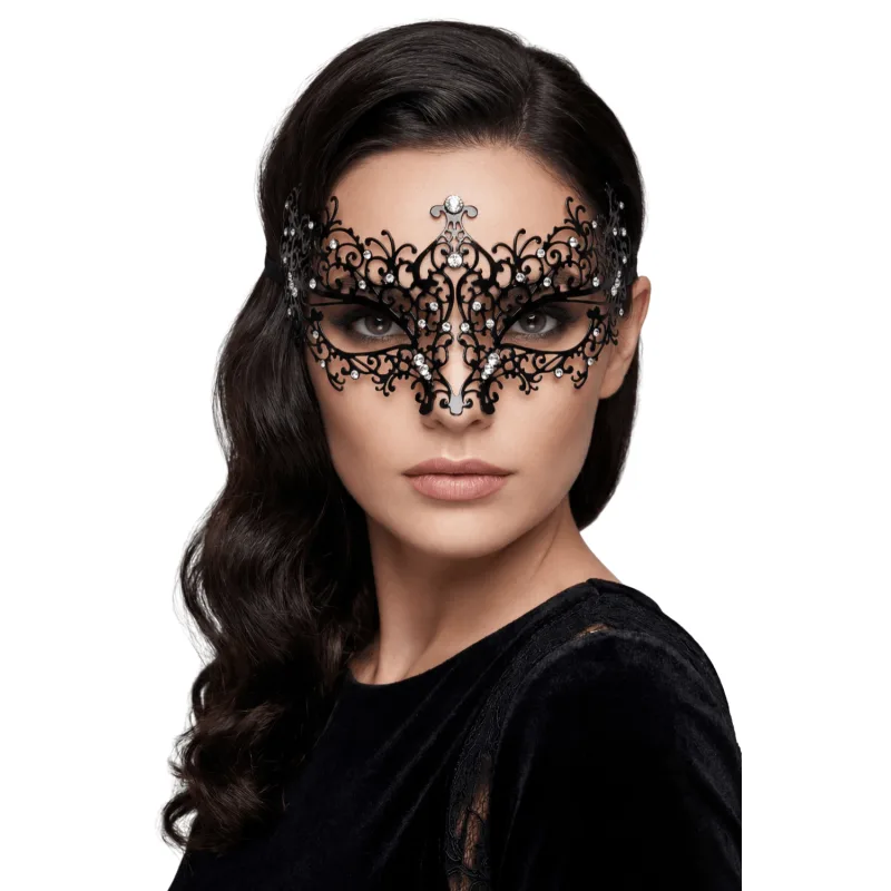 Masque vénitien Chiara rigide noir avec strass
