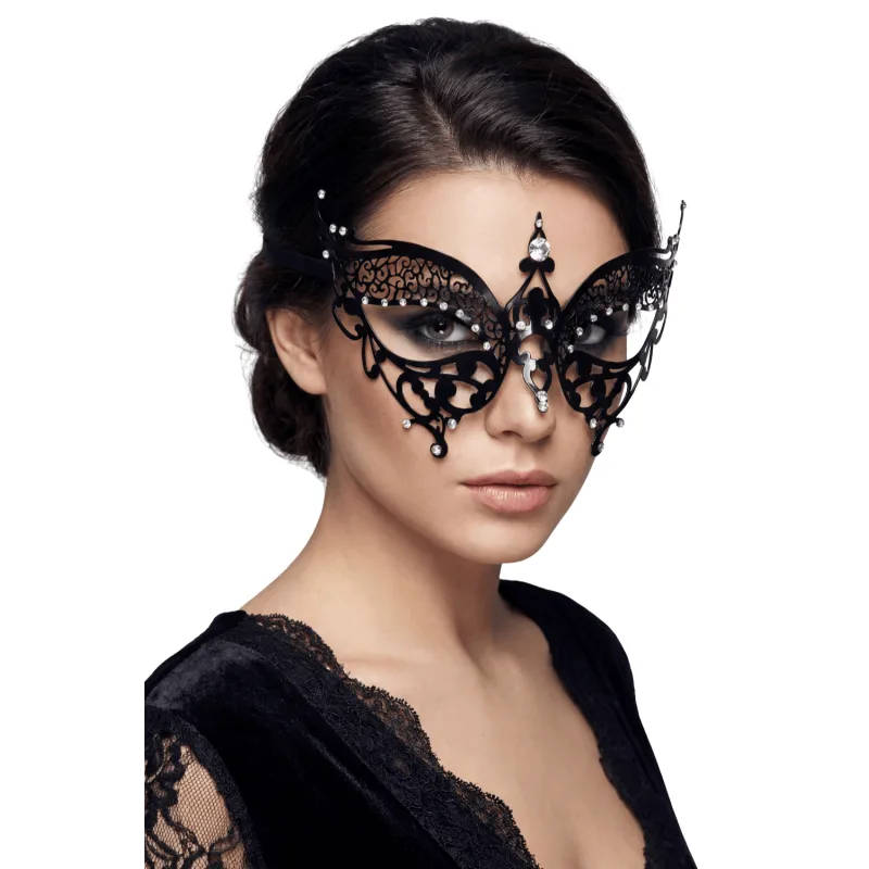 Masque vénitien Alida rigide noir avec strass