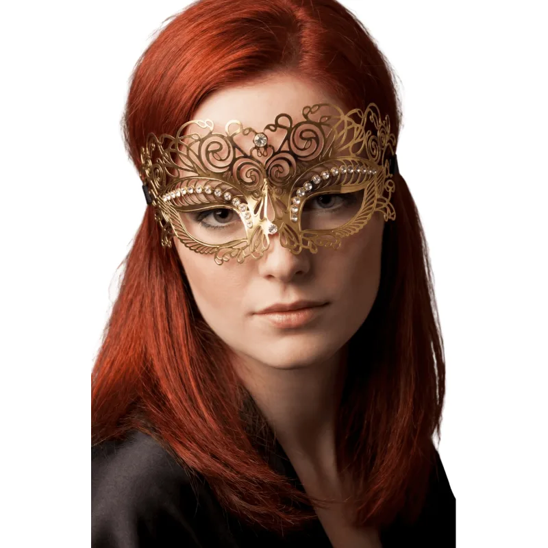 Masque vénitien Giulia rigide doré avec strass