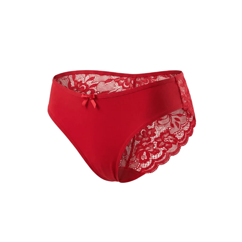Culotte rouge en dentelle avec nœud en satin