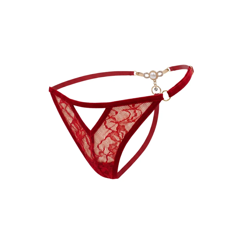 String rouge avec bijou perle &amp; strass dorés