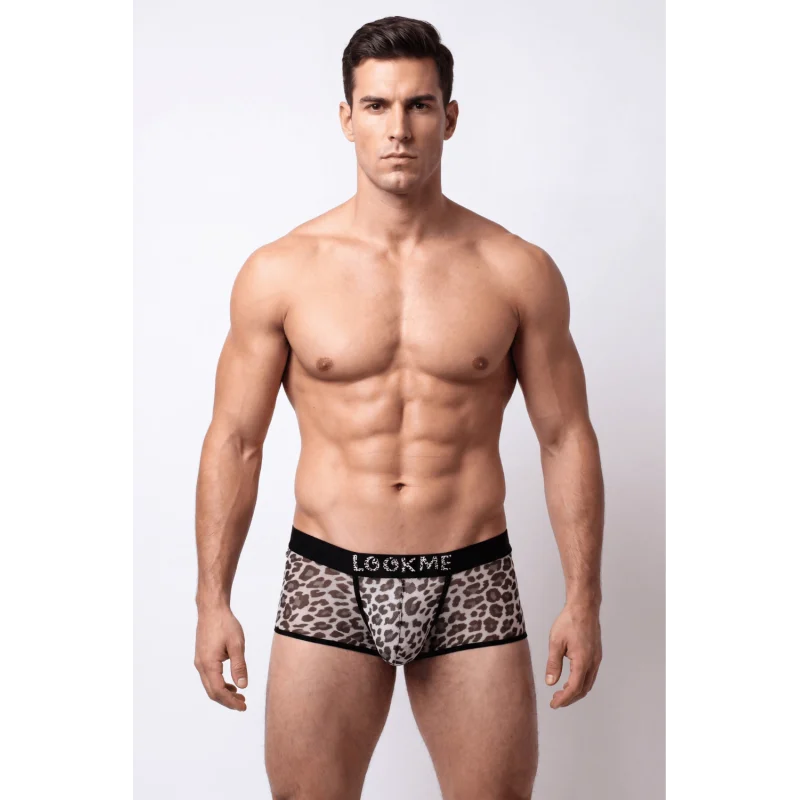 Boxer en résille imprimé léopard gris