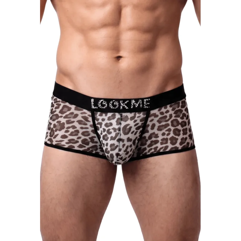 Boxer en résille imprimé léopard gris