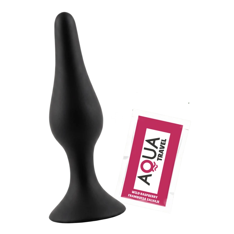 Plug Anal Noir en Silicone XL avec Ventouse Taille XL 15 cm Pocket Pleasure + 1 dosette de lubrifiant