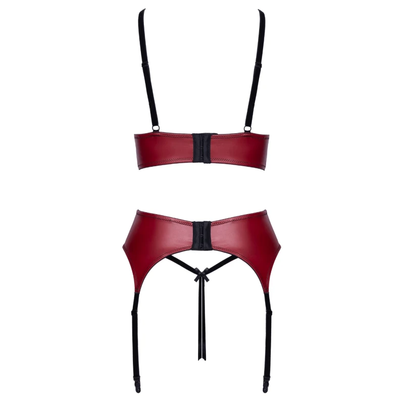 Ensemble Jarretelles 3 Pièces Rouge Foncé &amp; Noir - Cottelli