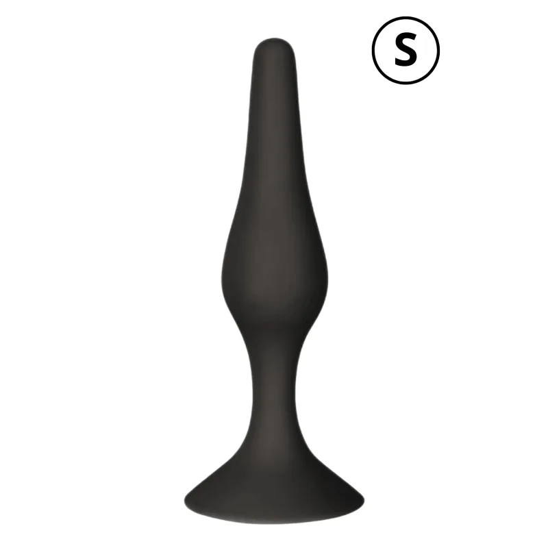 Plug Anal Noir en Silicone S avec Ventouse Taille S 10,5 cm Pocket Pleasure + 1 dosette de lubrifiant