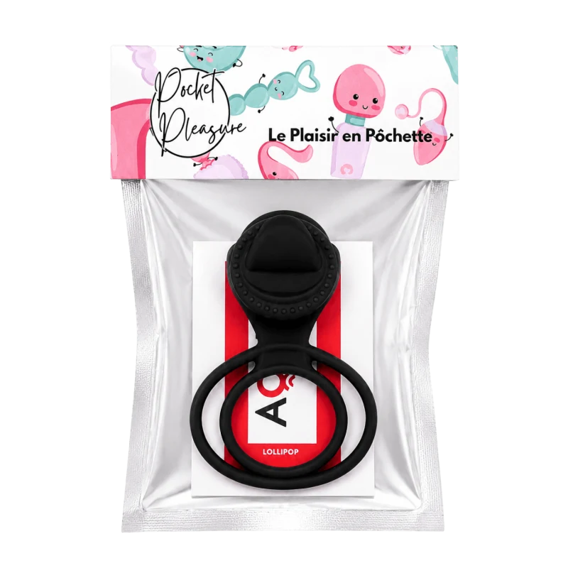 Anneau vibrant 1 seul mode de vibration très extensible noir Pocket Pleasure + 1 dosette de lubrifiant