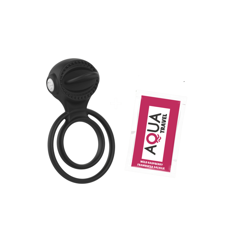 Anneau vibrant 1 seul mode de vibration très extensible noir Pocket Pleasure + 1 dosette de lubrifiant