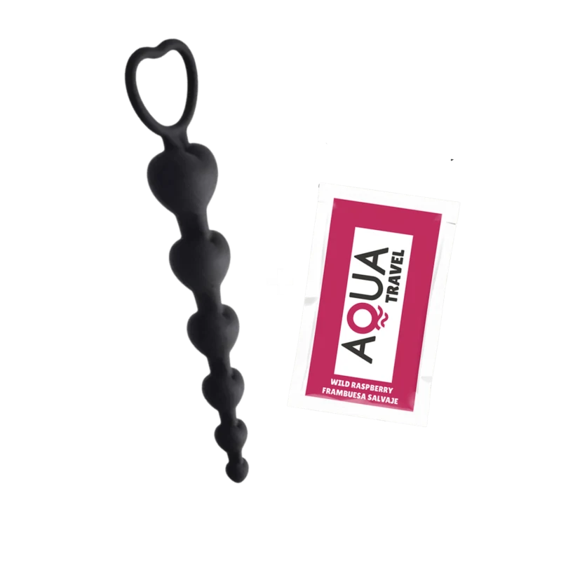 Chapelet Anal Cœur Silicone Noir + 1 dosette de lubrifiant — Pocket Pleasure