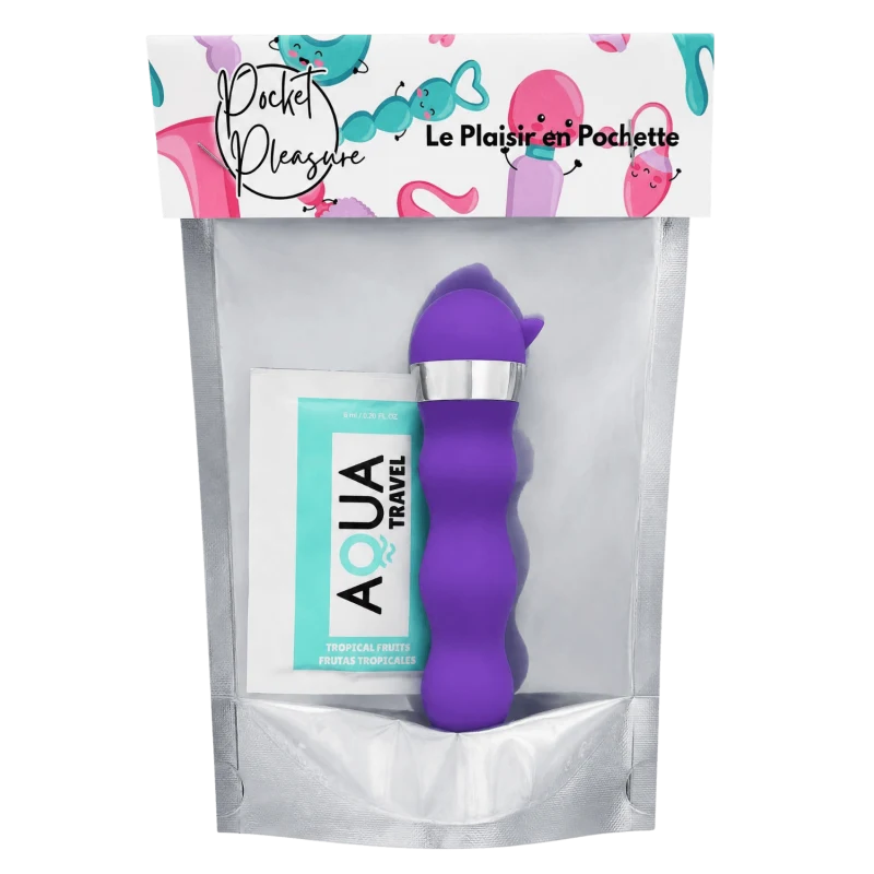 Mini Vibromasseur violet ondulés Pocket Pleasure + 1 dosette de lubrifiant