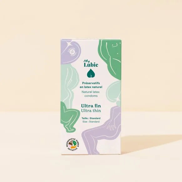Préservatifs ultra fins en latex naturel, taille standard, My Lubie, pour une sensation naturelle et protection optimale.