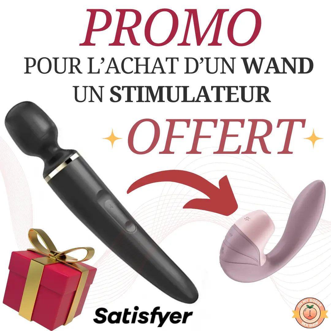 Vibromasseur noir dans une boîte rouge avec le mot "promo", offrant une expérience de plaisir inégalée.