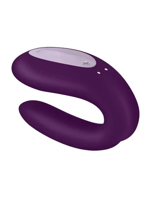 Vibromasseur violet sur fond blanc, en silicone médical, étanche, avec vibrations puissantes et contrôle via l'application Satisfyer.