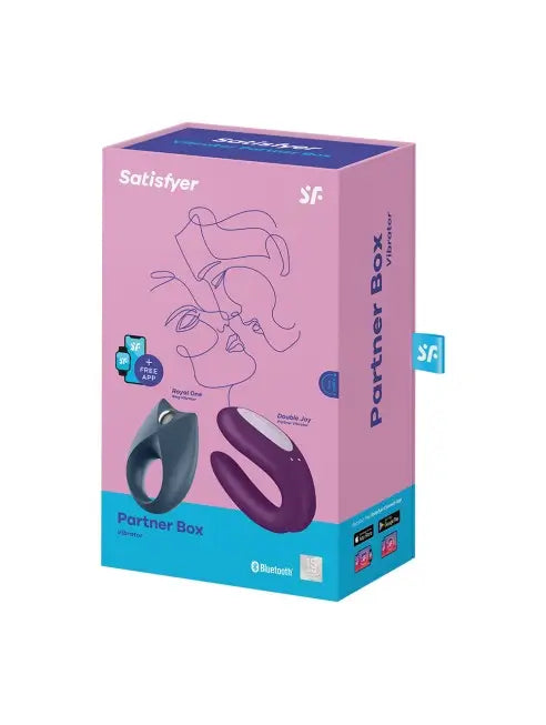 Une boîte contenant deux jouets sexuels en silicone médical, étanches et compatibles avec l'application Satisfyer pour un contrôle personnalisé.