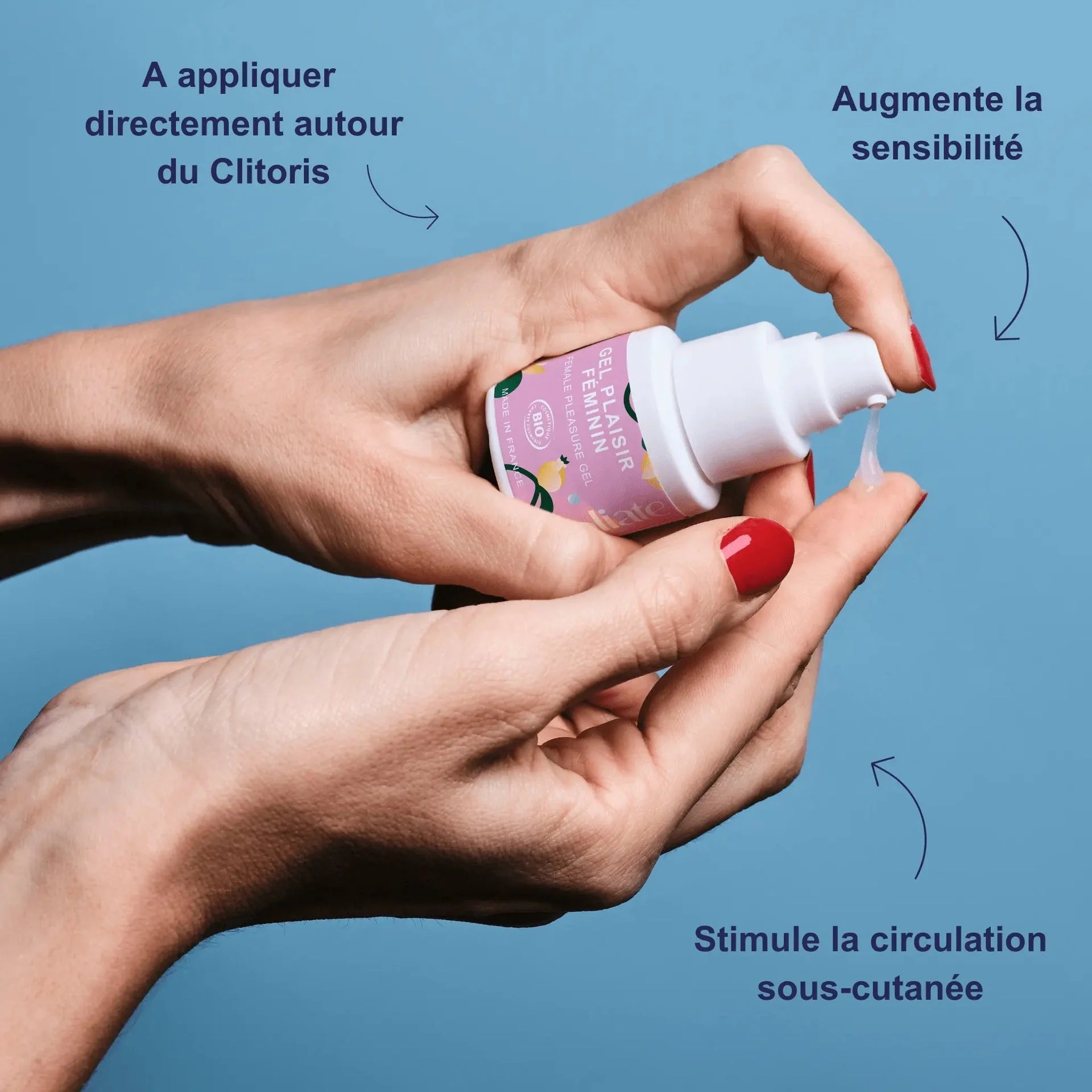 Gel plaisir féminin pour le clitoris, amplificateur de sensibilité, application locale, stimule la circulation sous-cutanée.