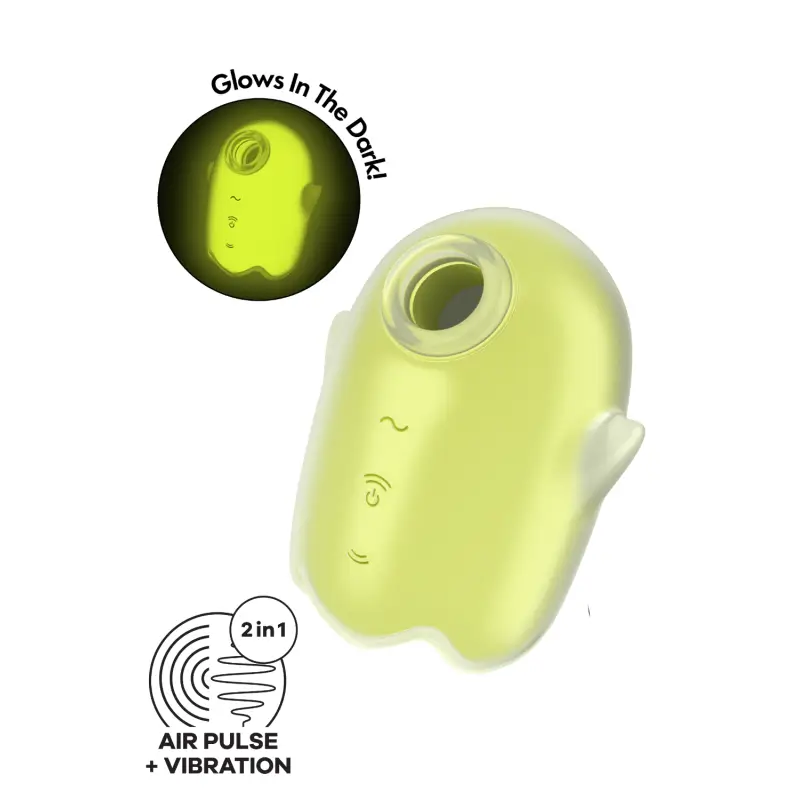 Une lumière jaune brille sur le côté du Satisfyer Glowing Ghost, ajoutant une touche de mystère à votre expérience sensorielle.