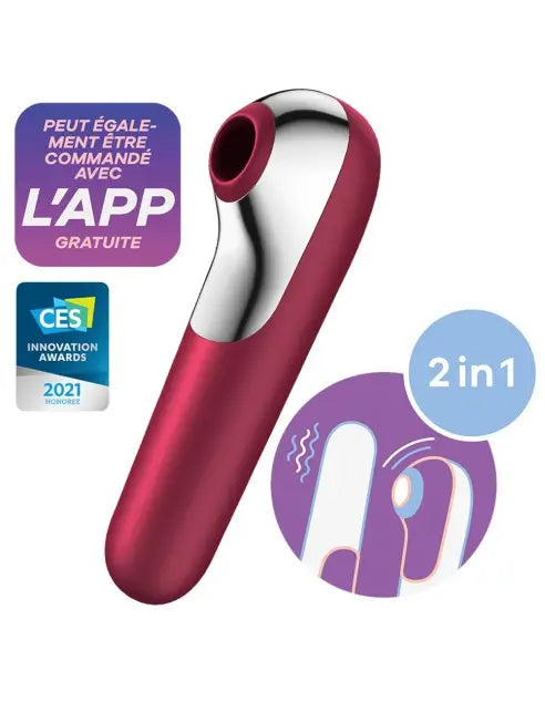 Vibromasseur rouge avec inscription "CES 2021", alliant technologie Air Pulse et vibrations pour une stimulation optimale