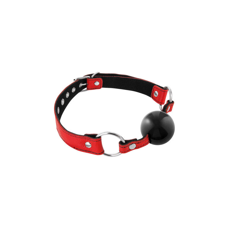 Bâillon boule en silicone noir et cuir rouge
