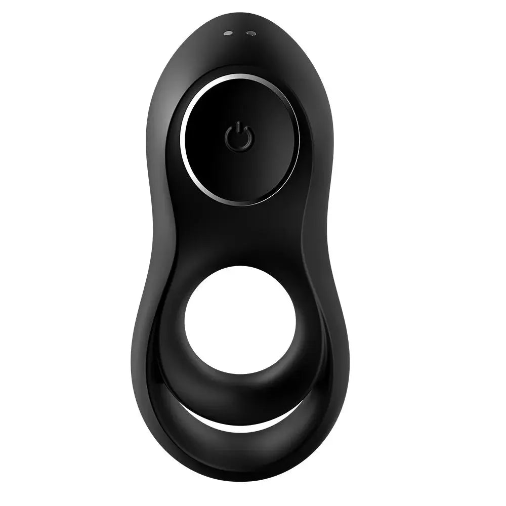 Anneau vibrant USB noir en silicone ergonomique intime.
