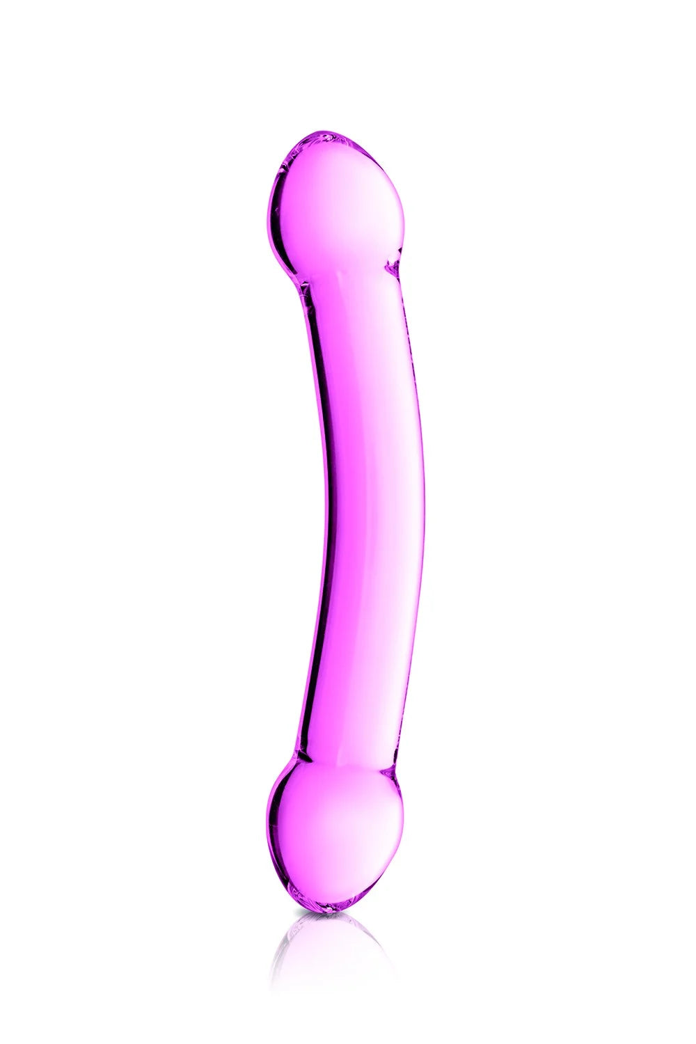 Double dong en verre rose, élégant et flexible pour des moments intimes inoubliables.