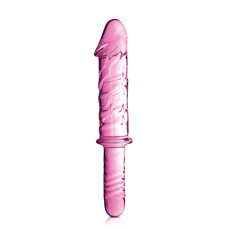 Glossy Toys n°12, gode réaliste en verre rose avec poignée 28cm