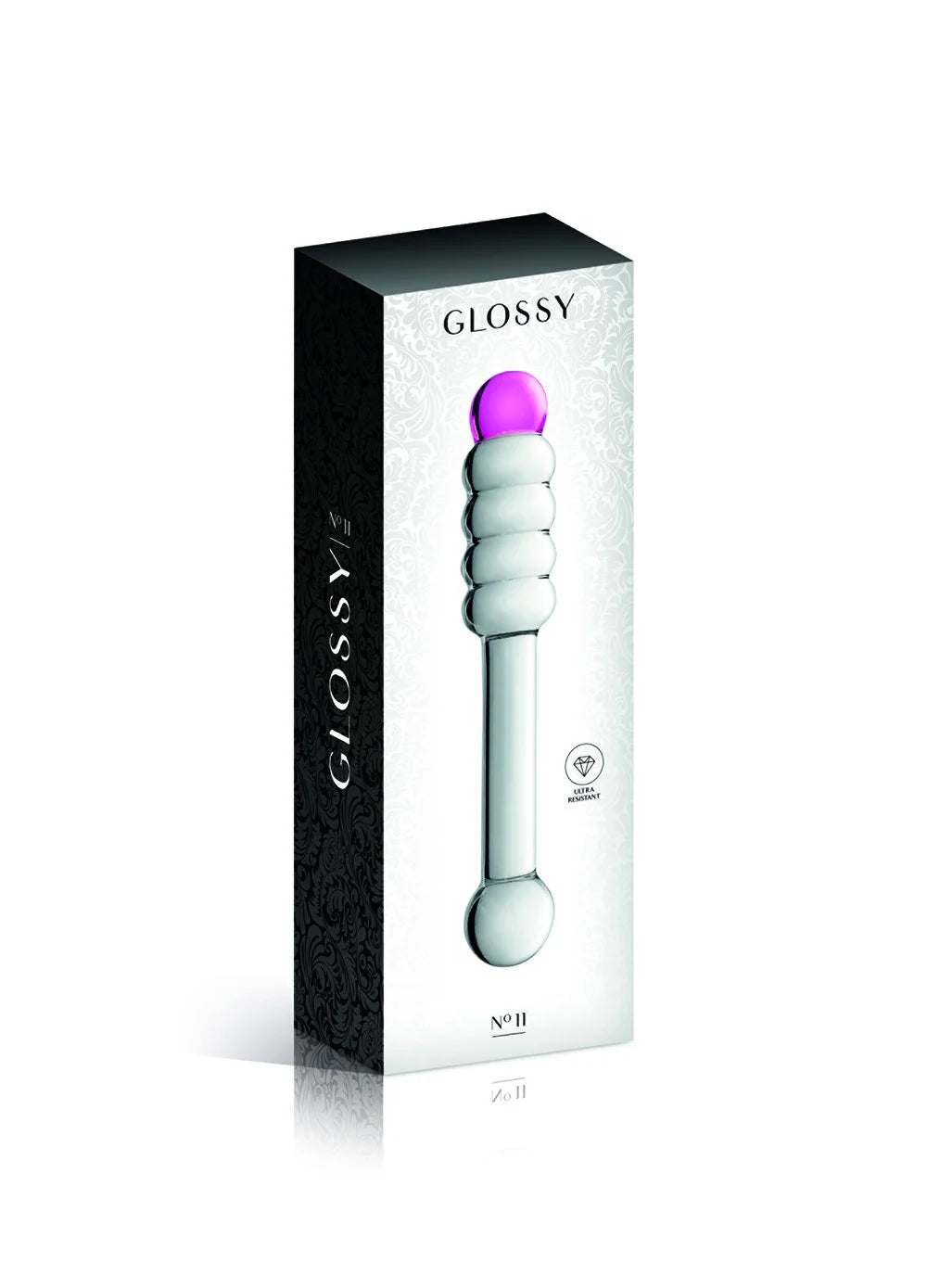 Vibromasseur en verre bicolore, design élégant et glossy pour des moments intimes raffinés.