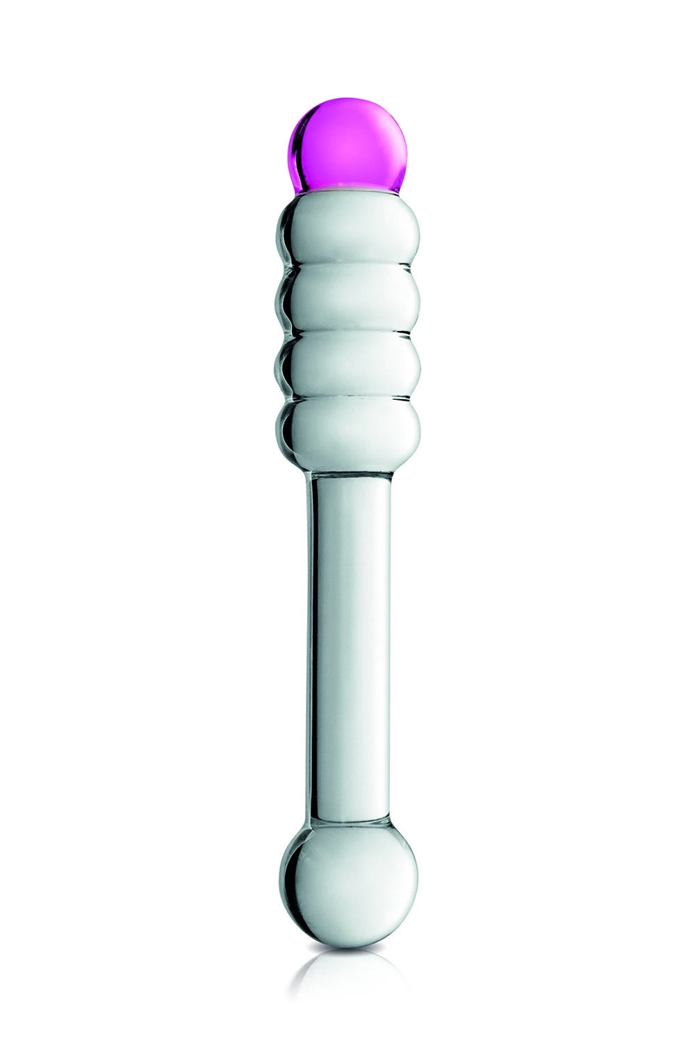 Vibromasseur en verre bicolore avec tête arrondie pour des sensations intenses.