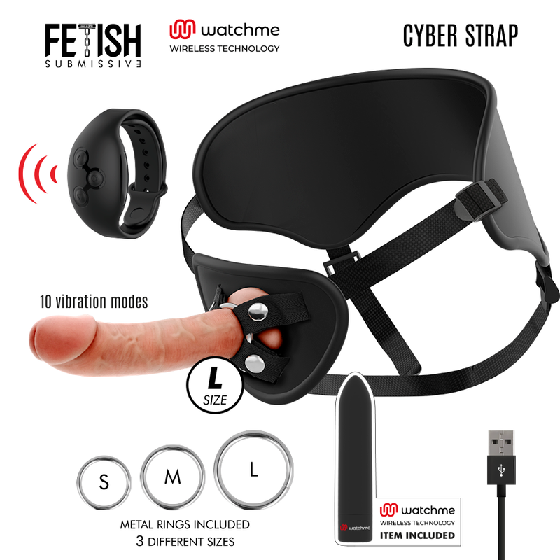 Fetish Submissive Cyber Strap - Harnais avec Gode et Télécommande Bullet Technologie Watchme L
