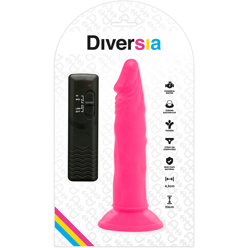 Diversia - Dildo Souple avec Vibration Rose 23 Cm -o- 4.3 Cm