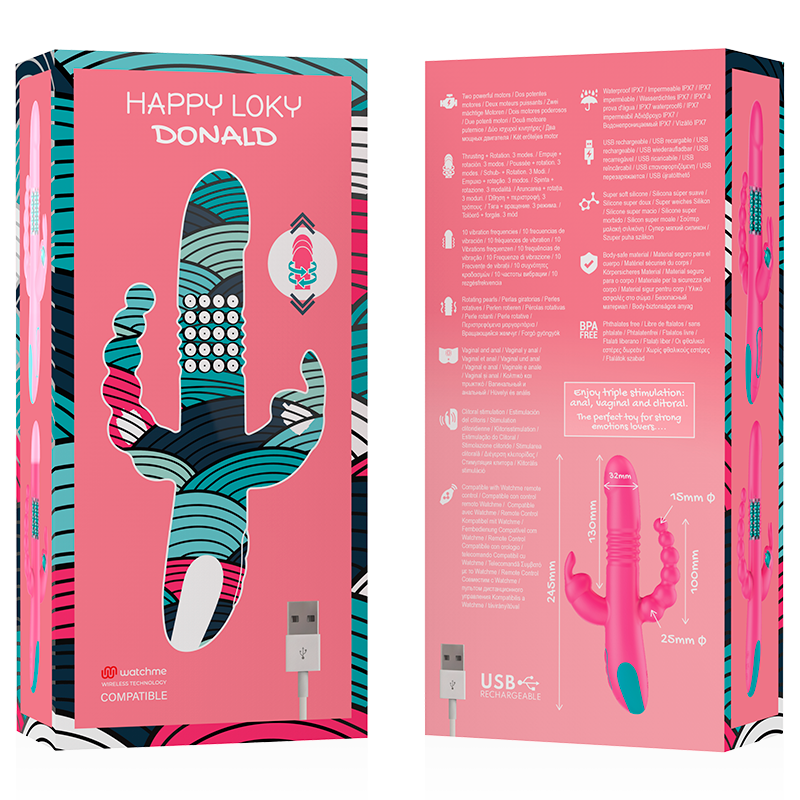 Happy Loky - Donald Triple Stimulation : Anale, Point G et Clitoris + Télécommande Watchme