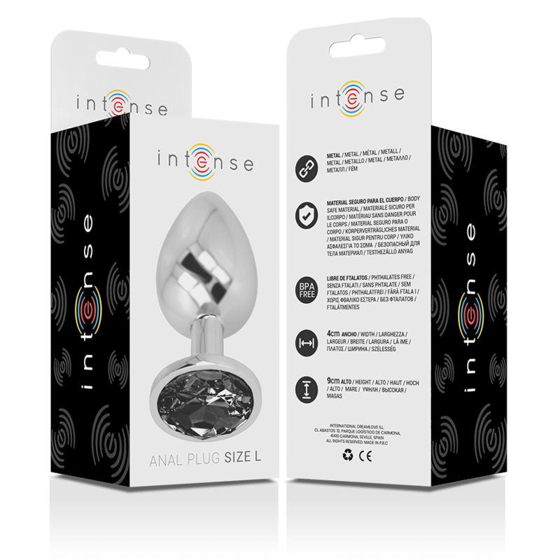 Intense - Plug Anal en Métal Aluminium avec Verre Noir Taille L