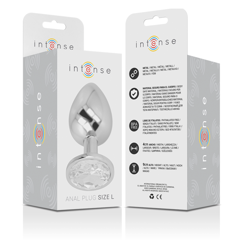 Intense - Plug Anal en Métal Aluminium avec Cristal Dargent Taille L