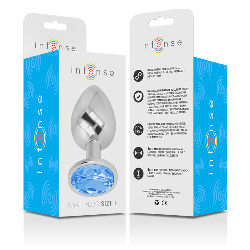 Intense - Plug Anal en Métal Aluminium avec Cristal Bleu Taille L