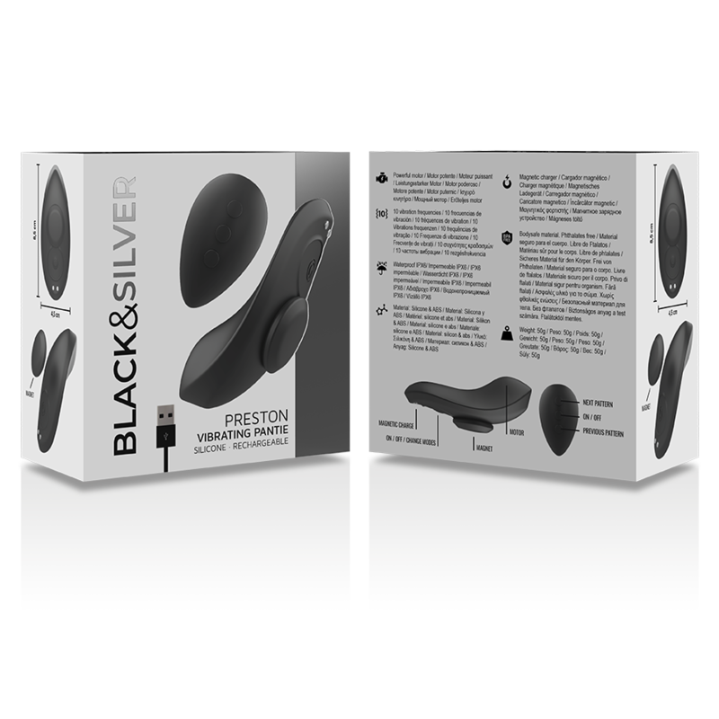 Black&silver - Culotte Vibrante Rechargeable en Silicone Preston Noire