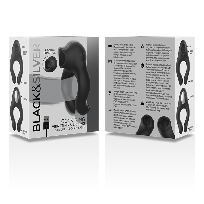 Black&silver - Anneau Vibrateur en Silicone 3 Moteurs Rechargeable Noir